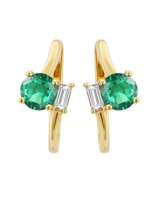 Lab-Grown Emerald (3/4 ct. t.w.) & White Sapphire (1/6 ct. t.w.) Earring in 14k Gold Over Sterling Silver (also in Ruby & Sapphire)