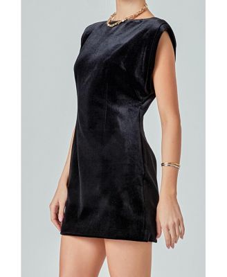 Women's Velvet Power Shoulder Mini Dress