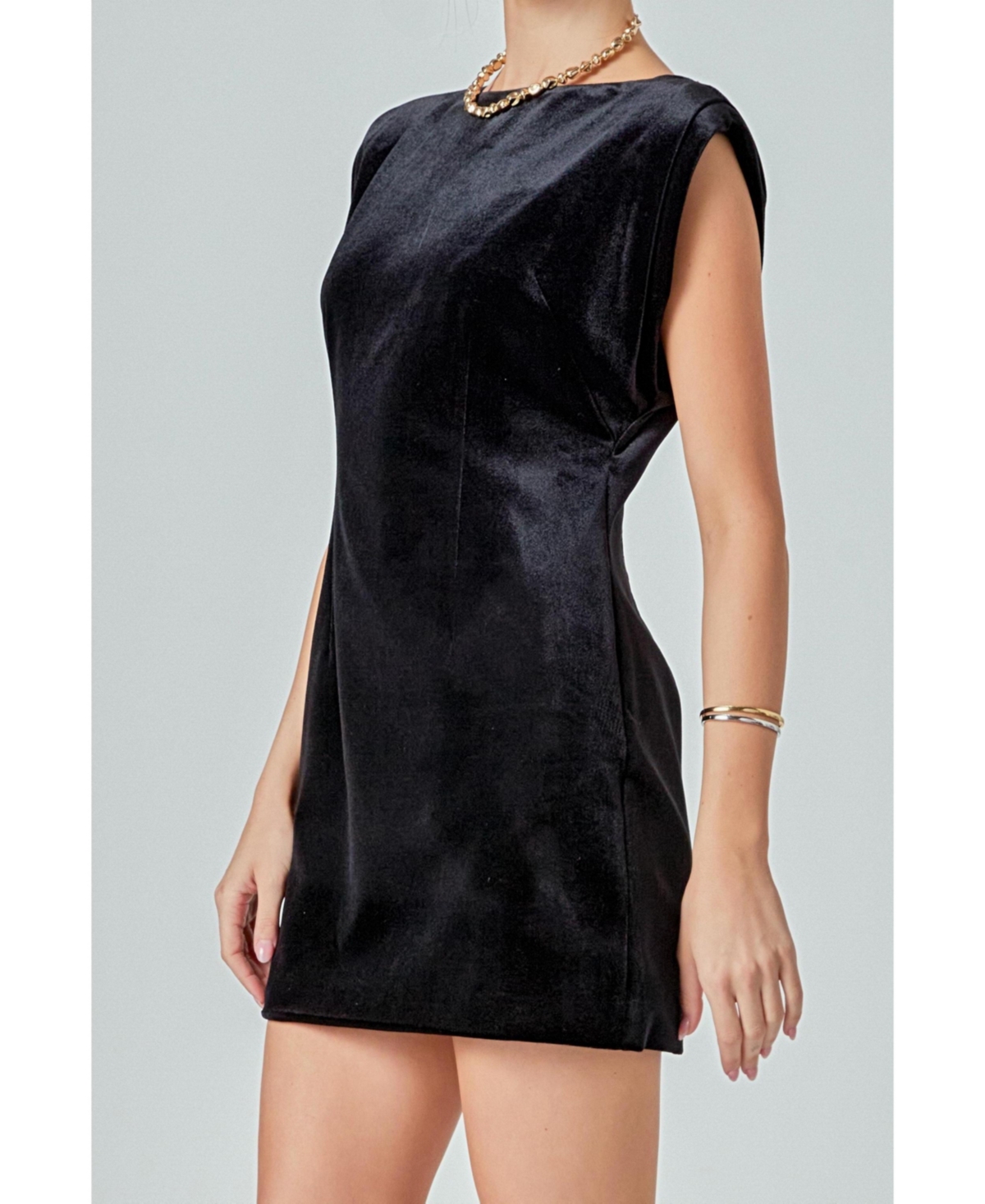 English Factory Women's Velvet Power Shoulder Mini Dress