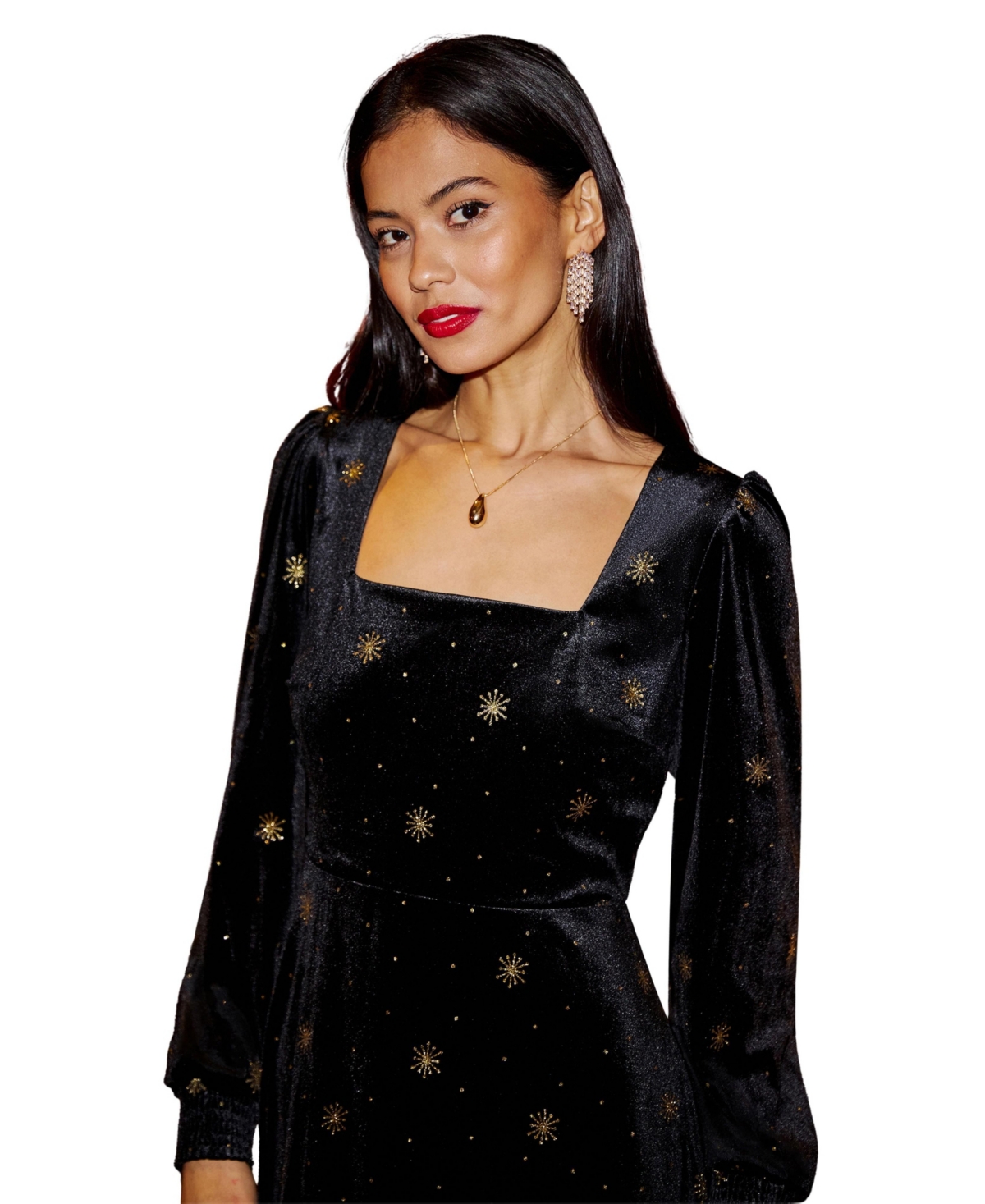 Yumi Women's Foil Print Velvet Midi Dress