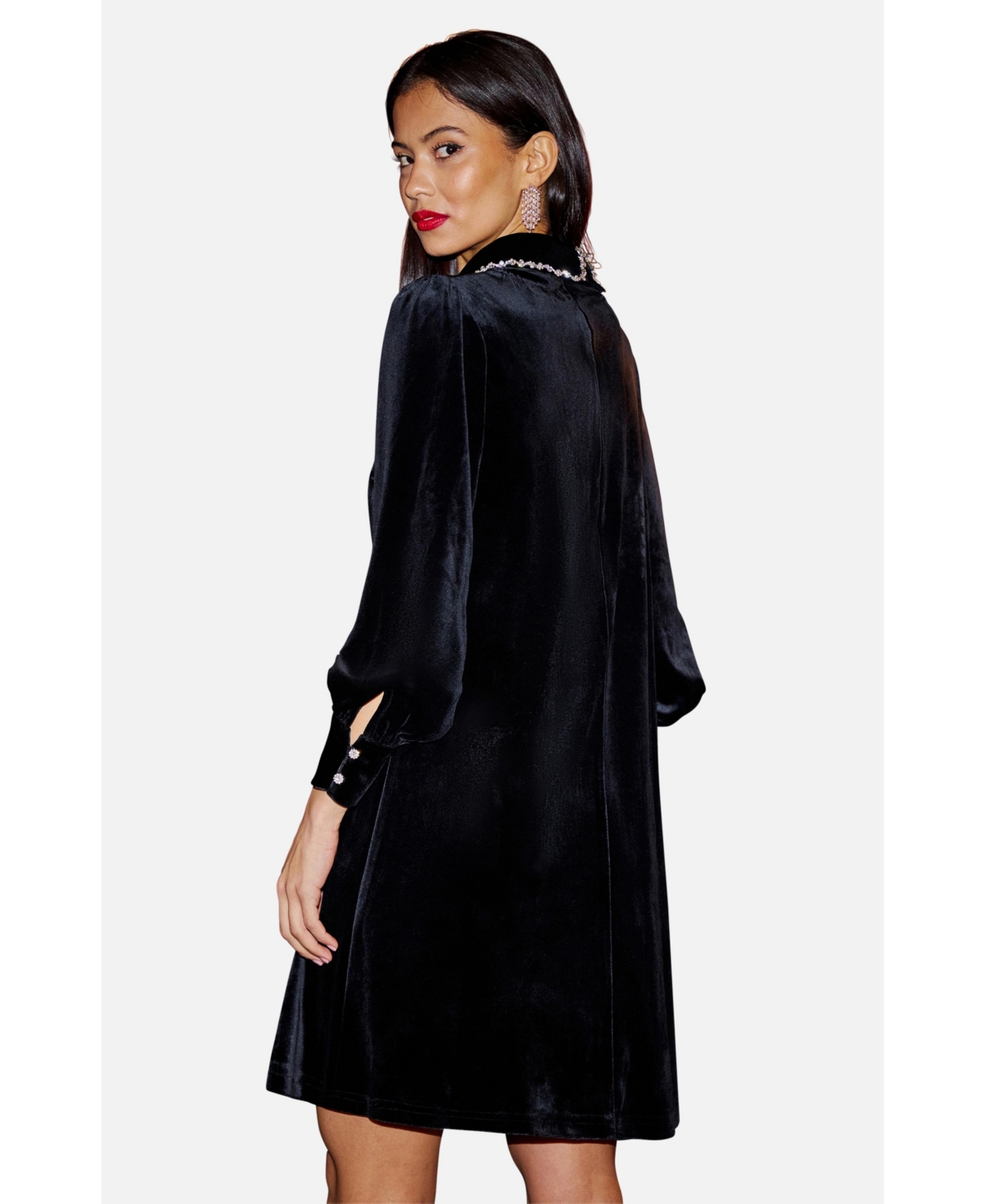 Yumi Women's Long Sleeve Velvet Tunic Dress