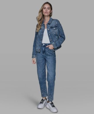 Women's Button Front Embellished Denim Jacket