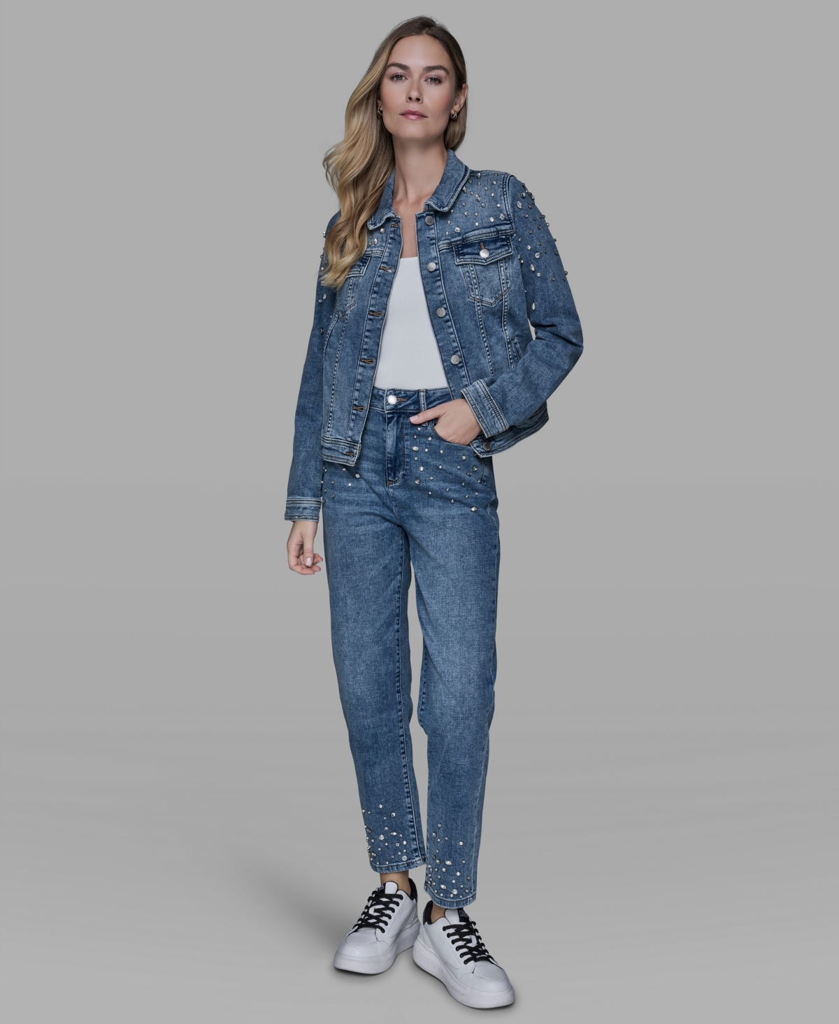 Karl Lagerfeld Women's Embellished Denim Jacket In Blue