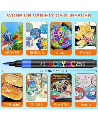 24 Vivid Colors Acrylic Paint Markers, Professional-Grade Paint Pen for Rock Painting, Canvas, Glass, Plastic, Fabric and Eggs