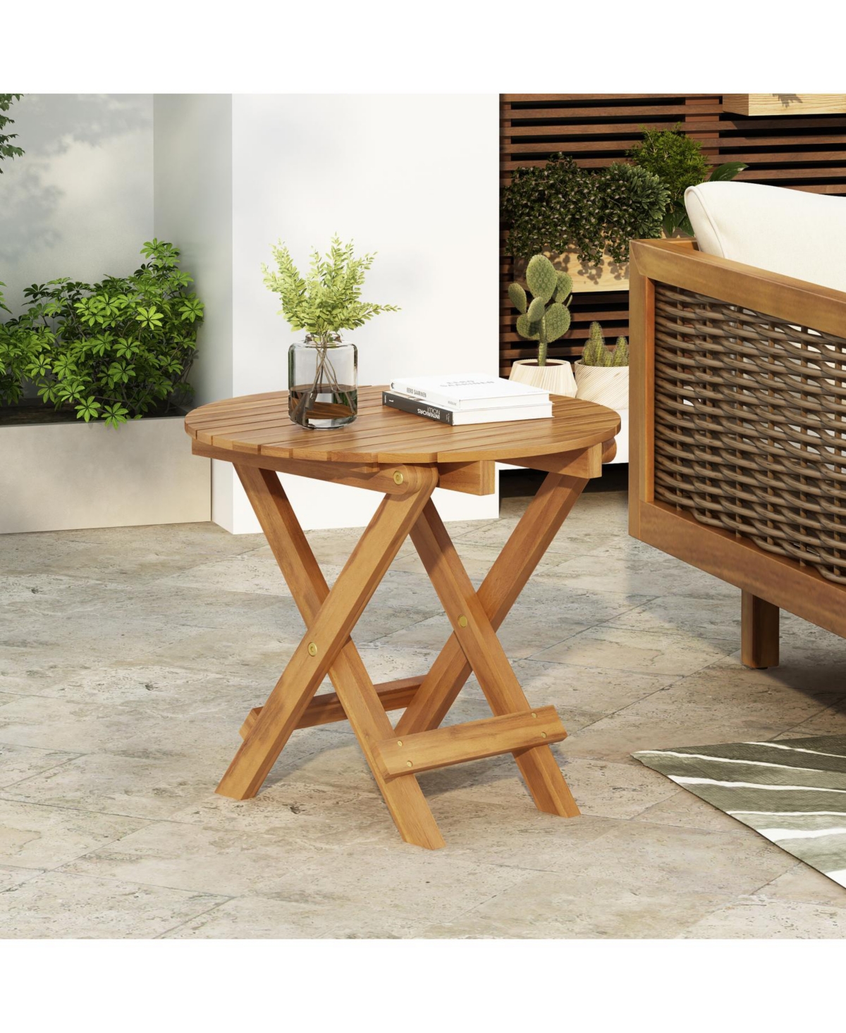 Streamdale Furniture Foldable Acacia Wood End Table - Adjustable & Sturdy