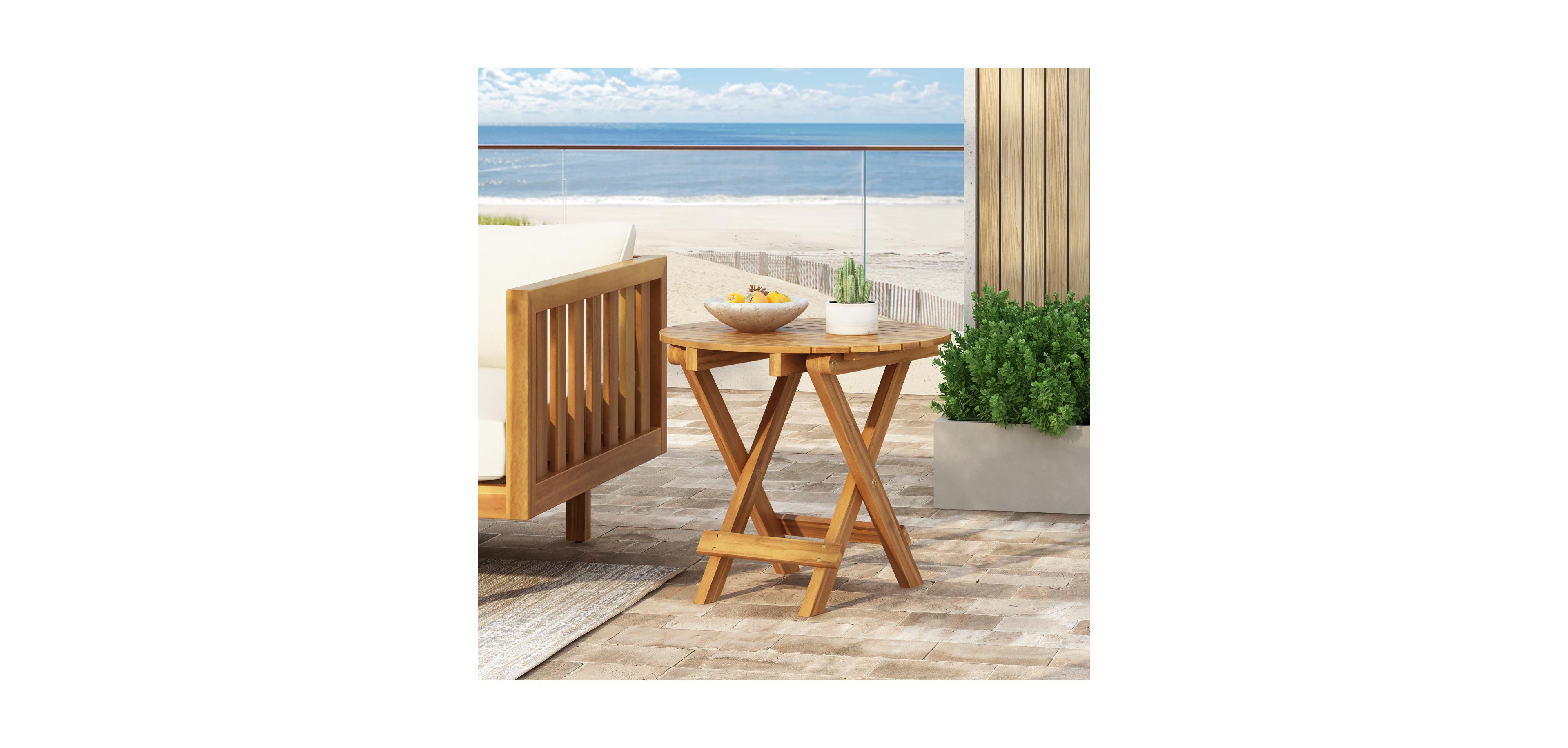 Streamdale Furniture Foldable Acacia Wood End Table - Adjustable and Sturdy