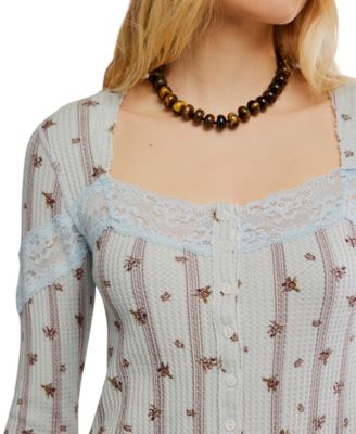 Women's Lets Party Cardi-Print Square Neck Top