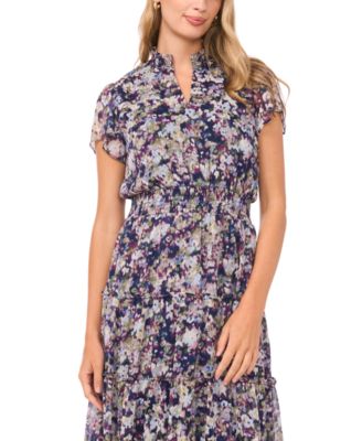 Women's Short-Sleeved Tiered Midi Dress