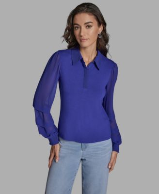 BCBG - Women's Slim Fit Collared Button-Up Top