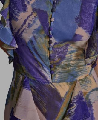 Women's Handkerchief Hem Ruffle V-Neck Midi Dress