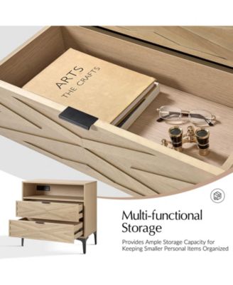 Lindley 28"W Modern 2-Drawer End Table with Charging Port and Open Shelf