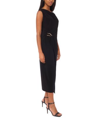 Women's Sleeveless Boat-Neck Pont&eacute;-Knot Wrap Midi Dress