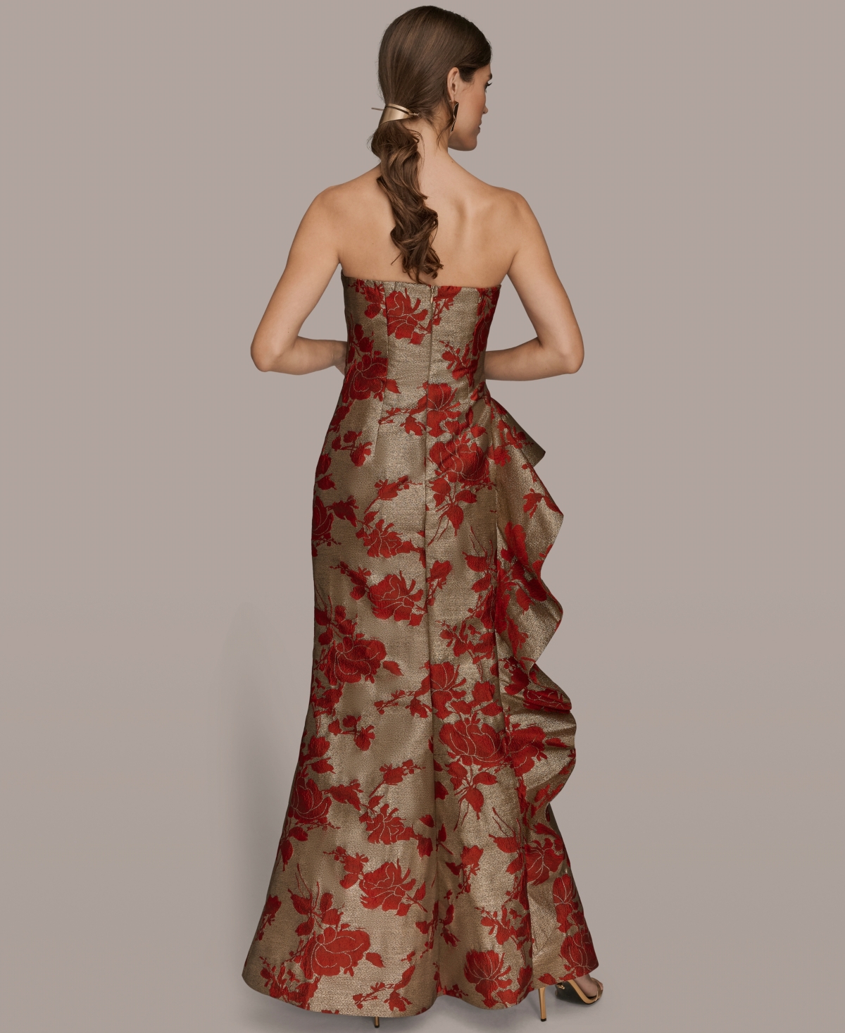 Donna Karan Women's Strapless Floral Gathered Ruffled Gown With Split Hem Dress In Multi