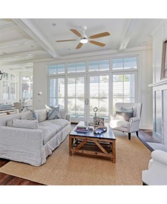 52-inch Modern White 5 blades Three-color Dimmable Ceiling Fan LED Light with Six-speed Remote Control and Timing Function