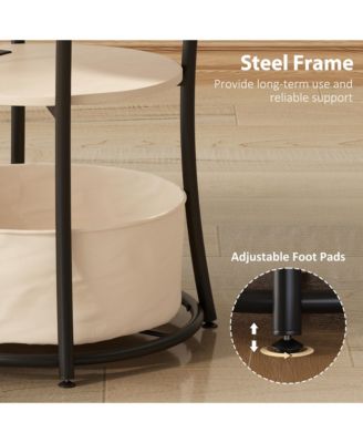 Side Table with Charging Station, 3-Tier Round End Table, Natural