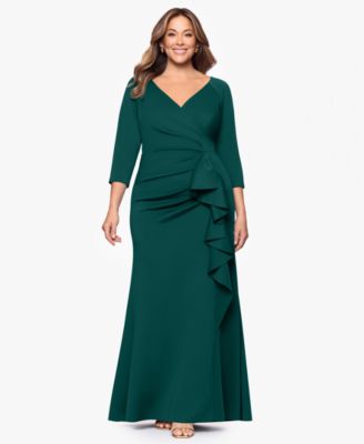 XSCAPE - Plus Size V-Neck 3/4-Sleeve Dress