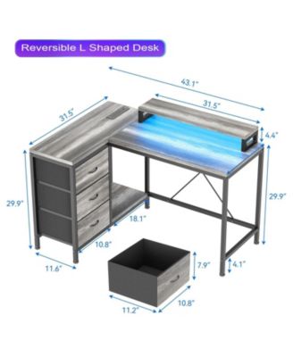 L Shaped Desk with Power Outlets & LED Lights