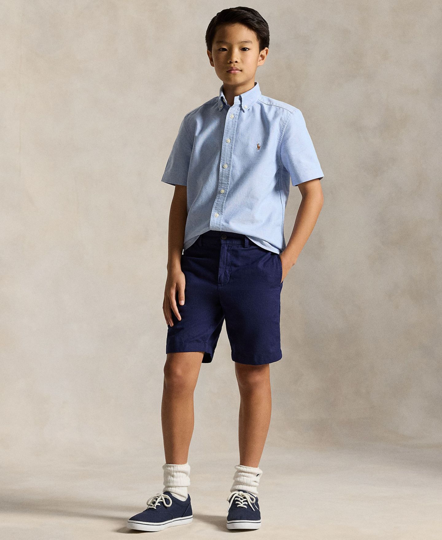 Рубашка Polo Ralph Lauren Cotton Oxford Short-Sleeve Shirt для мальчиков, цвет: Синий — фото 2