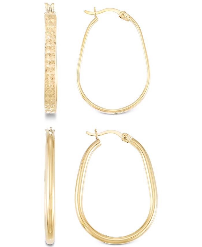 Macy's - 2-Pc. Brushed and Polished Oval Hoop Earrings Set in 14k Gold Over Sterling Silver