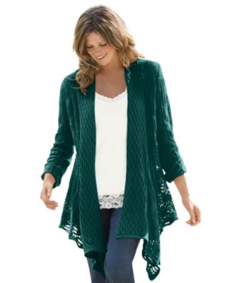 Plus Size Open Front Pointelle Cardigan