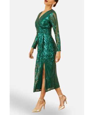 Women's Sequin Midi Long Sleeve Wrap Dress