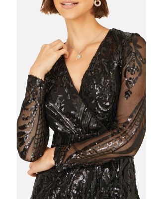 Women's Sequin Midi Long Sleeve Wrap Dress