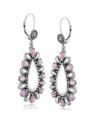 Sterling Silver Rhodochrosite Open Teardrop Pear-Cut Dangle Earrings