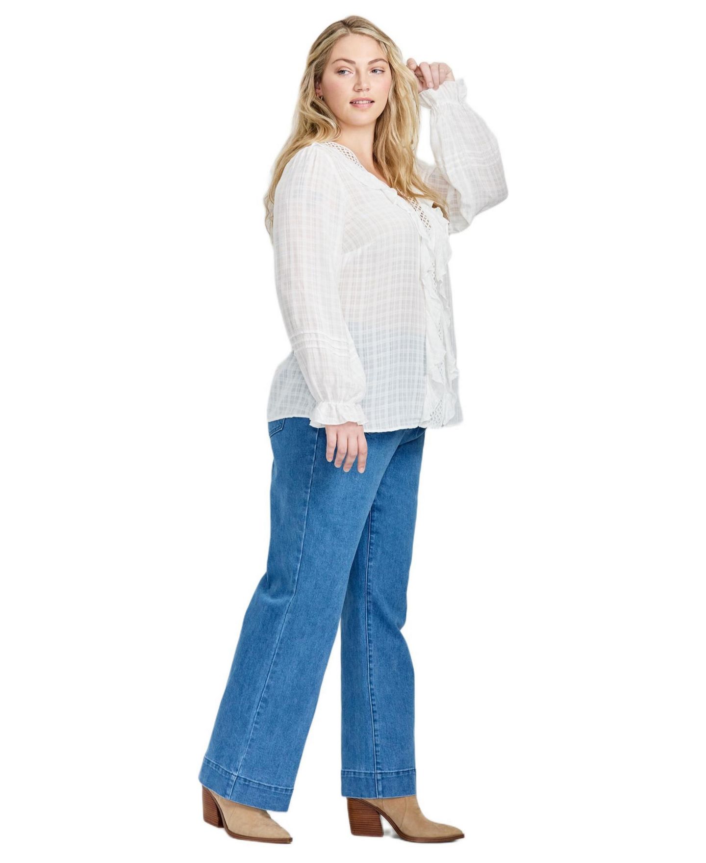 Женская рубашка Avenue Plus Size Ruffle Love, цвет: Слоновая кость — фото 3