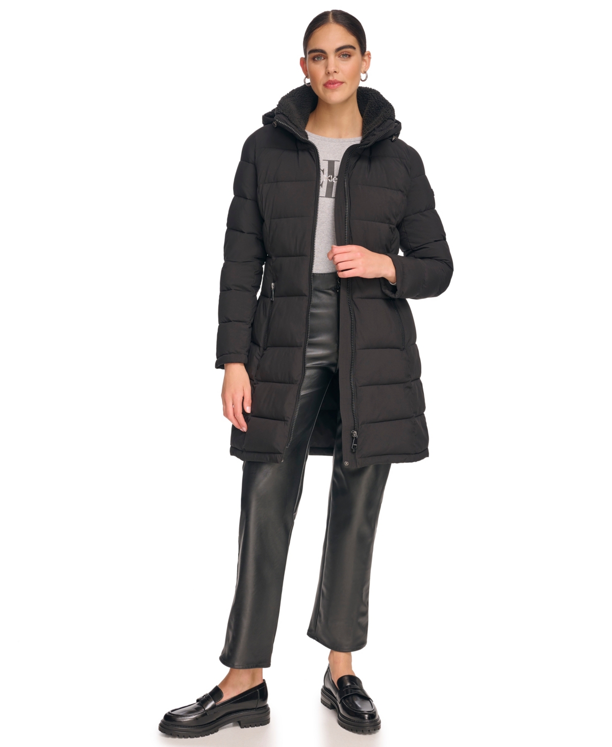 Calvin Klein Women's Hooded Puffer Coat In Black