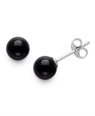 Cultured Freshwater Pearl (6-7mm) and 6mm Onyx Stretch Bracelet and Stud Set in Sterling Silver