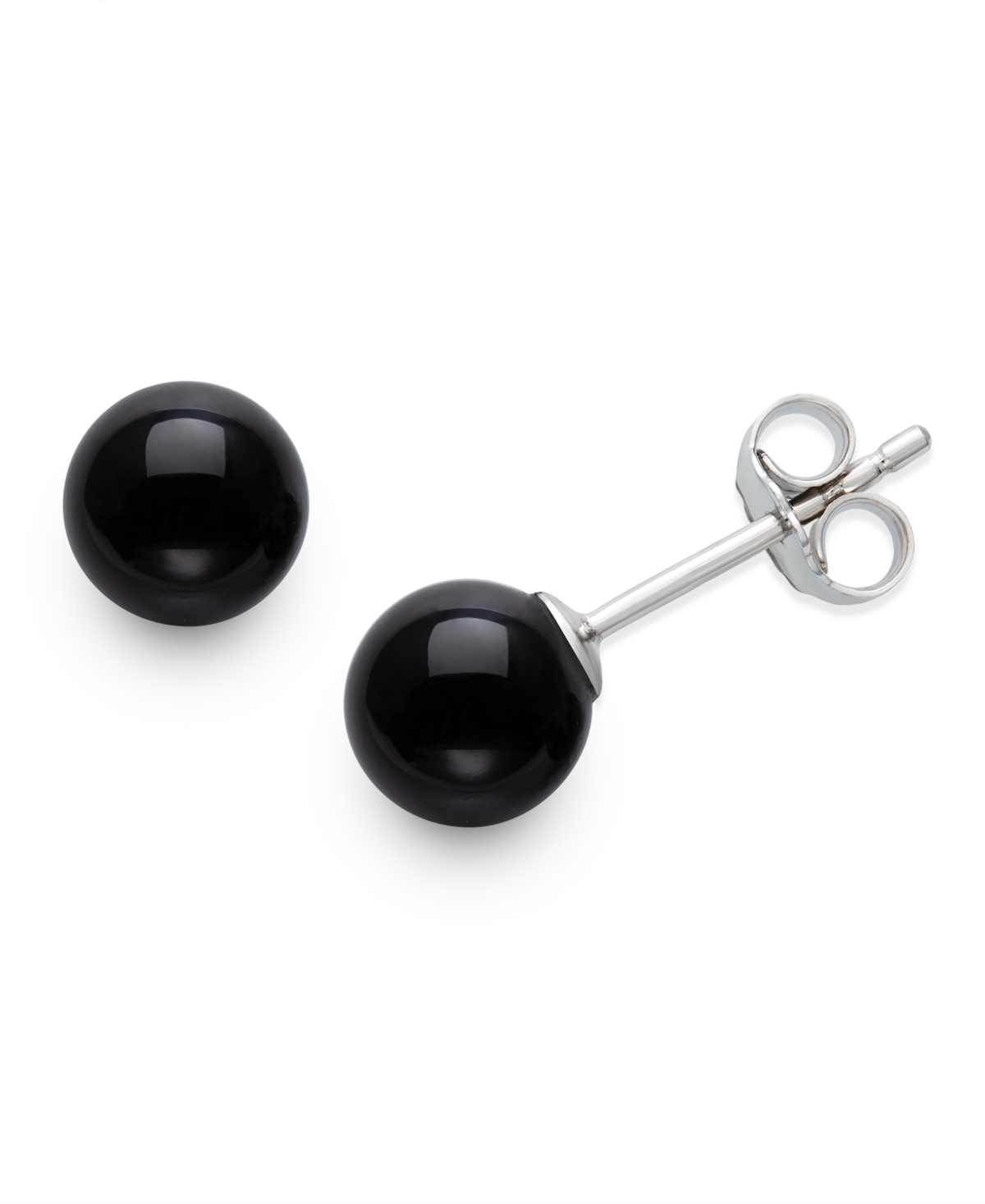 Macy's Cultured Freshwater Pearl (6-7mm) And 6mm Onyx Stretch Bracelet And Stud Set In Sterling Silver In Black