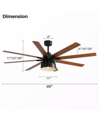 66-inch Modern Black 8-Blade Ceiling Fan with Remote Control and Timing Function