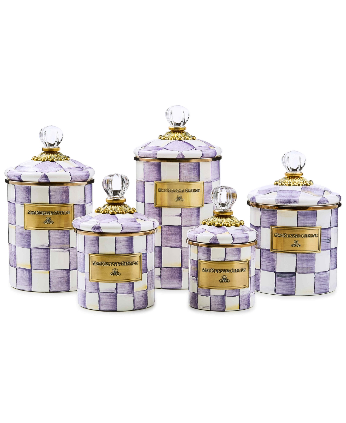 MacKenzie-Childs Violet Check Handmade Large Canister