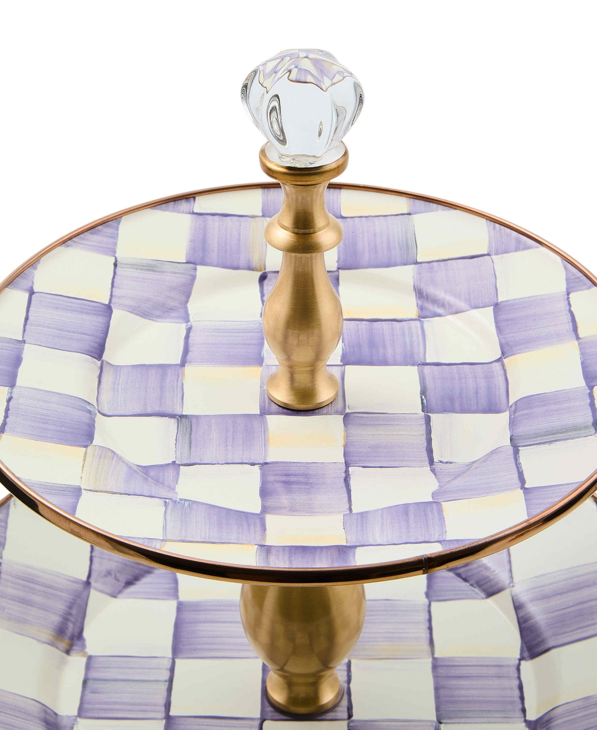 MacKenzie-Childs Violet Check Two Tier Handmade Sweet Stand