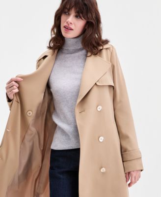 Women's Double-Breasted Belted Crepe Trench Coat