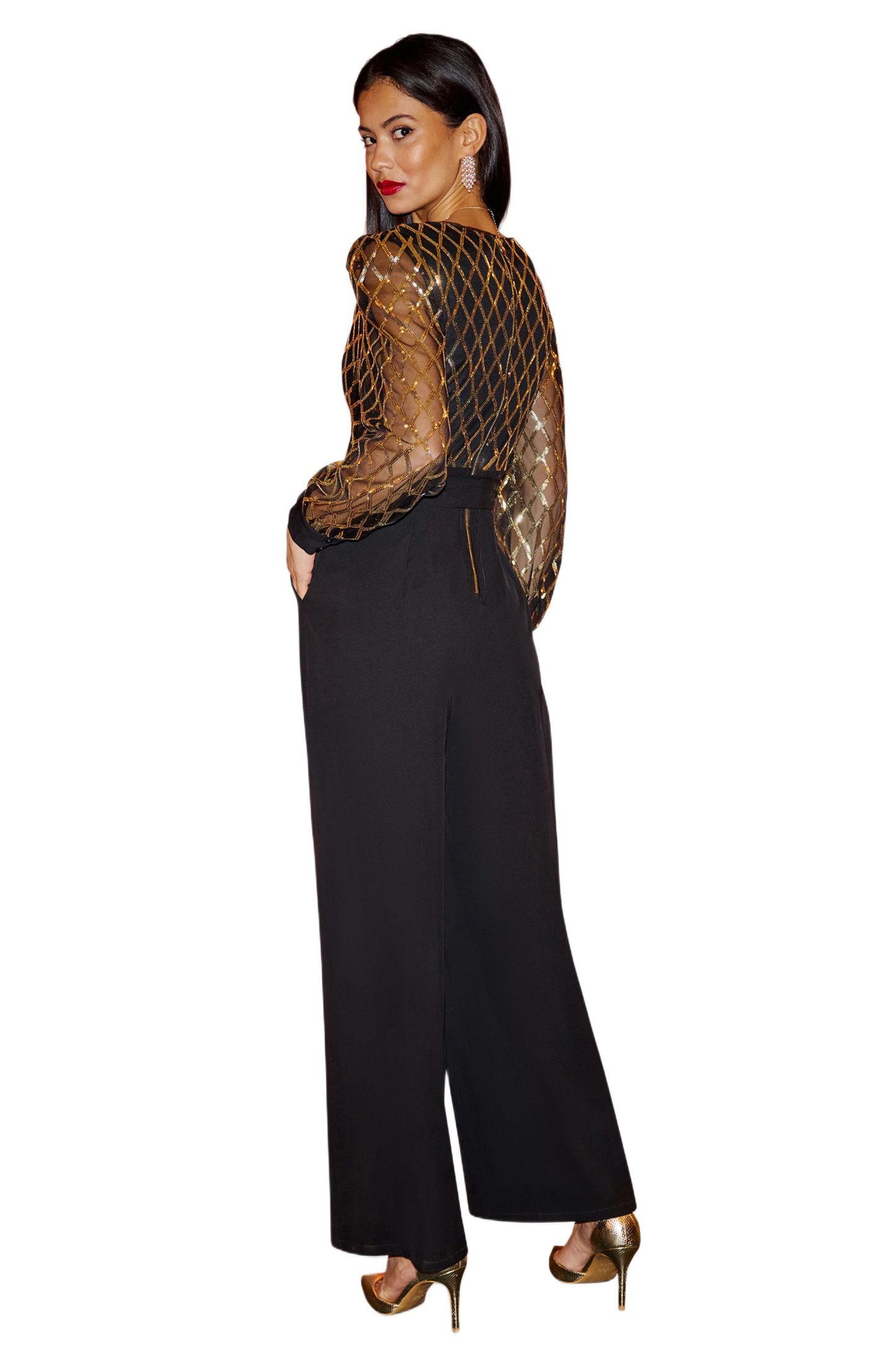 Женский комбинезон Yumi Sequin Wrap Over, цвет: Чёрный — фото 2
