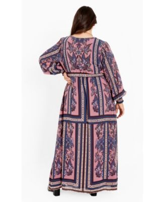 Women's Plus Size Serene Placement Sleeved Maxi Dress