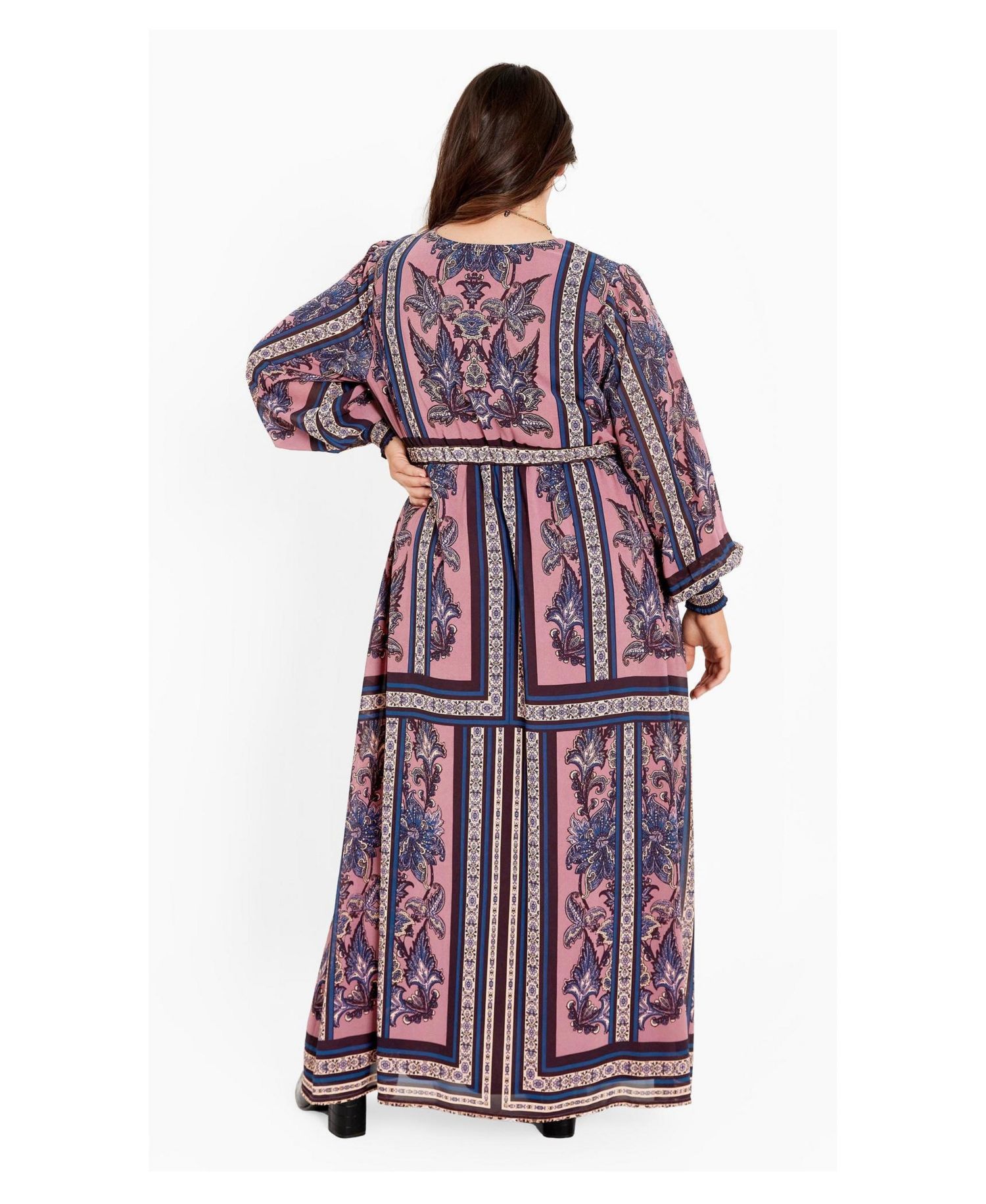 Women's Plus Size Serene Placement Sleeved Maxi Dress