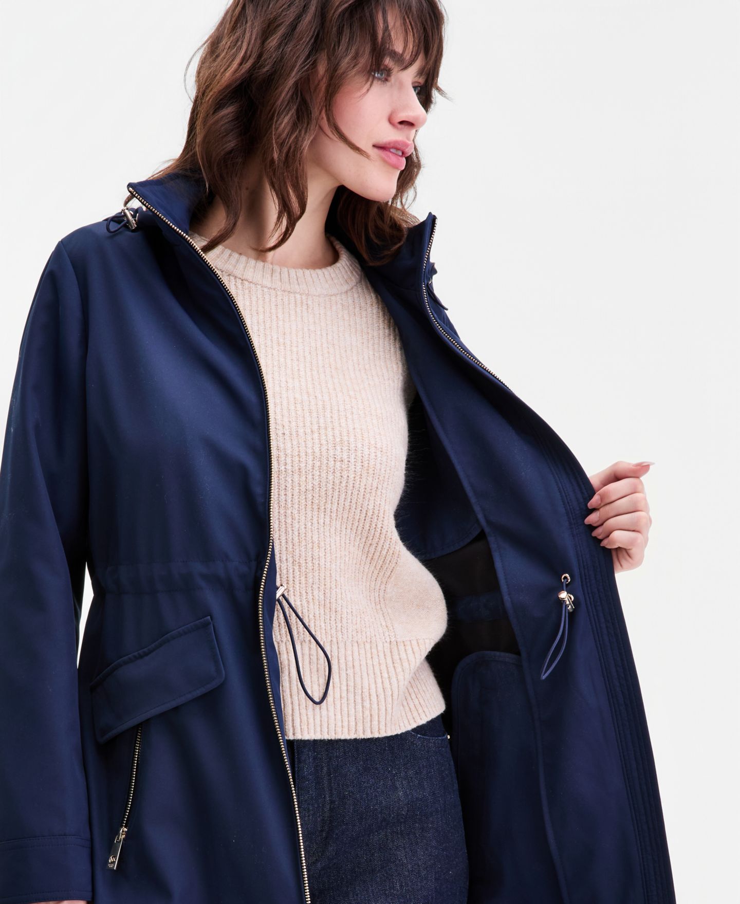 Женское пальто MICHAEL Michael Kors Petite Zip Front Anorak, цвет: Тёмно-синий — фото 3