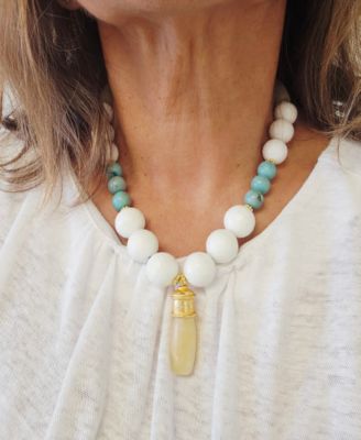 Gold-Tone Jade & Turquoise Pendant Necklace, 16" +2" extender