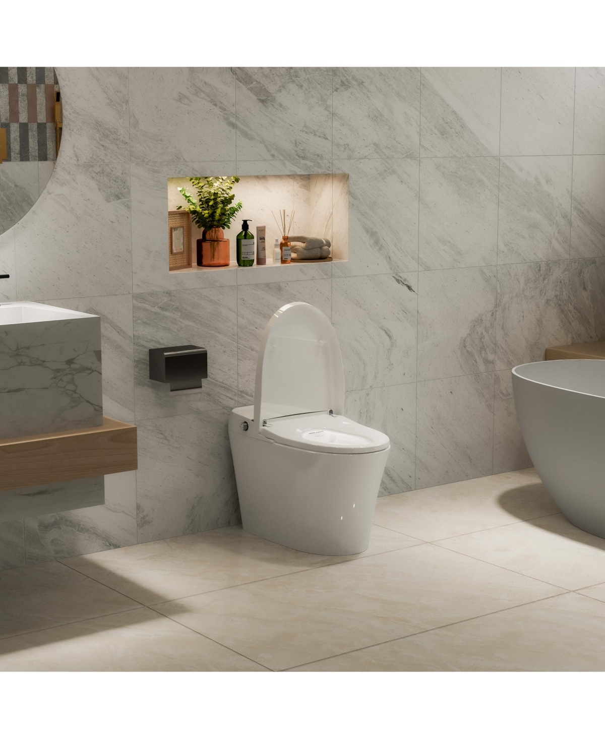 Casainc Heated Seat Dual Flush Smart Bathroom Fixture With Night Light, Foot Sensor Flush, Blackout Flush