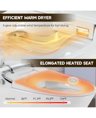 Luxury Smart Tankless Bathroom Fixture with Dryer and Warm Water,Heated Seat, Night Light, Kick/Blackout Flush