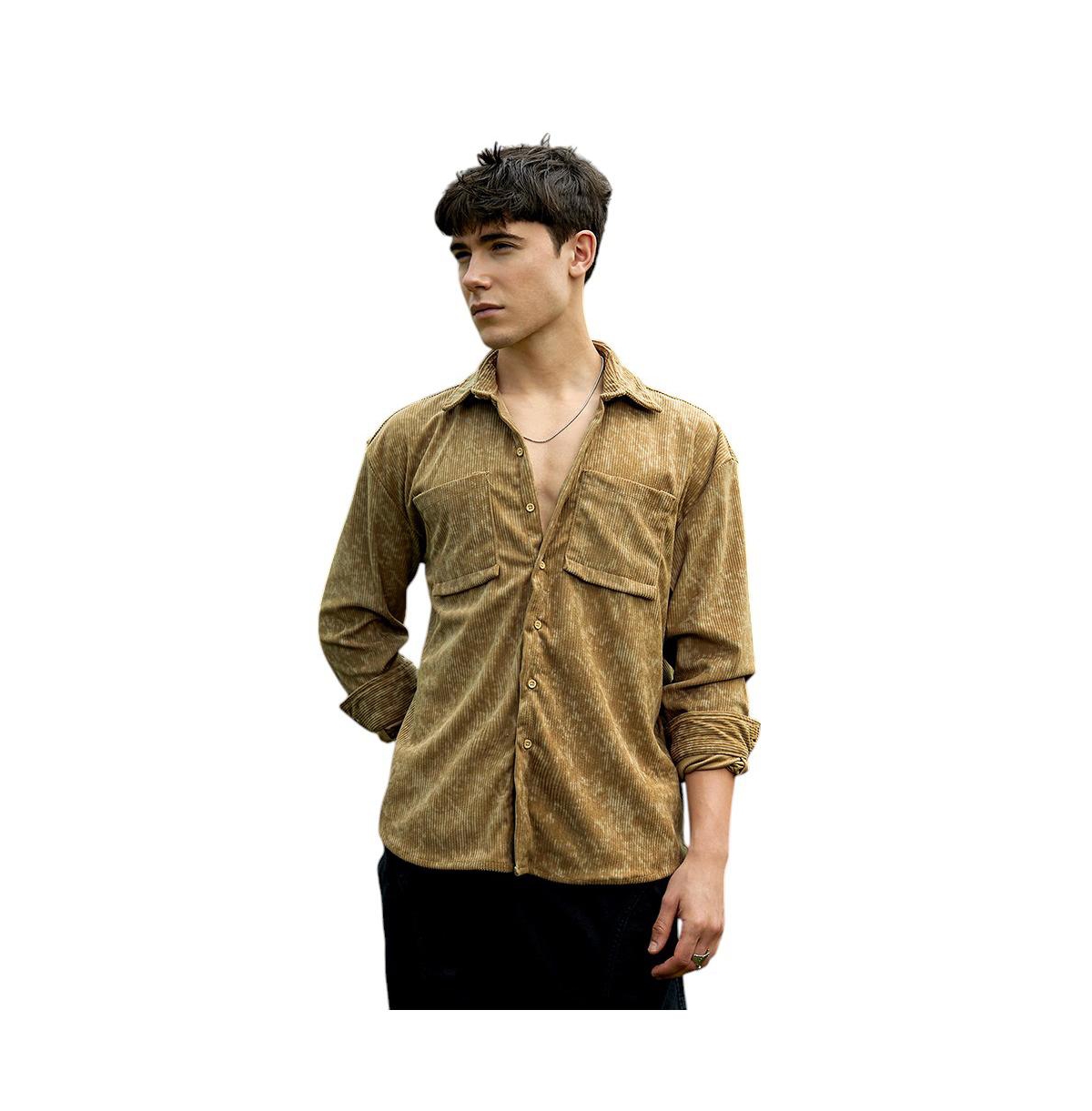 Campus Sutra Men's Olive Green Faded Corduroy Oversized Shirt