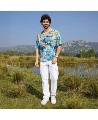 Men's Sky Blue & Pumkin Orange Indie-Block Oversized Shirt