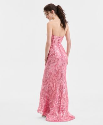 Juniors' Sweetheart-Neck Strapless Sequin Gown 