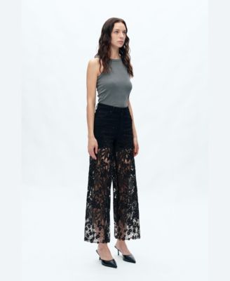 Plus Size High-Rise Embroidered Lace Rhinestone Wide-Leg Jeans