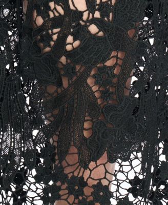 Plus Size High-Rise Embroidered Lace Rhinestone Wide-Leg Jeans