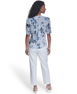 Petite Short-Sleeve Button Front Top