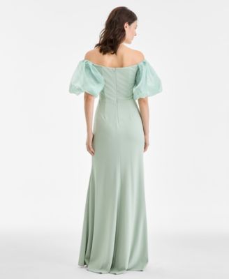 Women's Off-The-Shoulder Organza Puff-Sleeve Gown