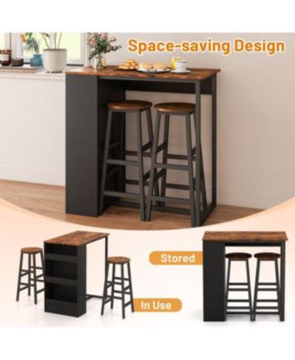 3 Pieces Bar Table Set with Storage